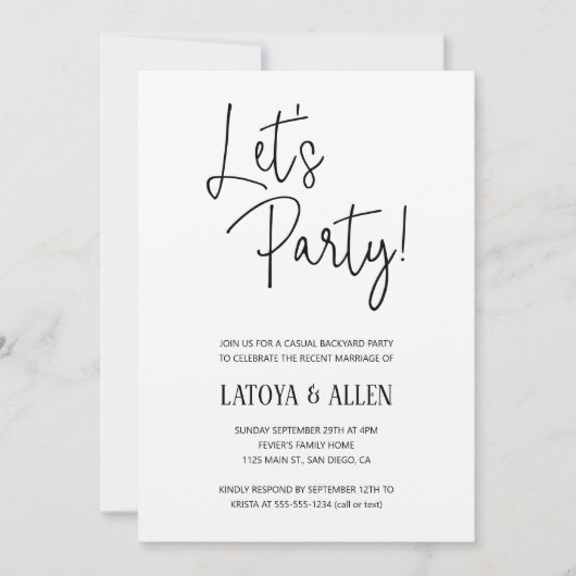 婚礼パーティー素朴の駆け落ち 招待状 (正面)