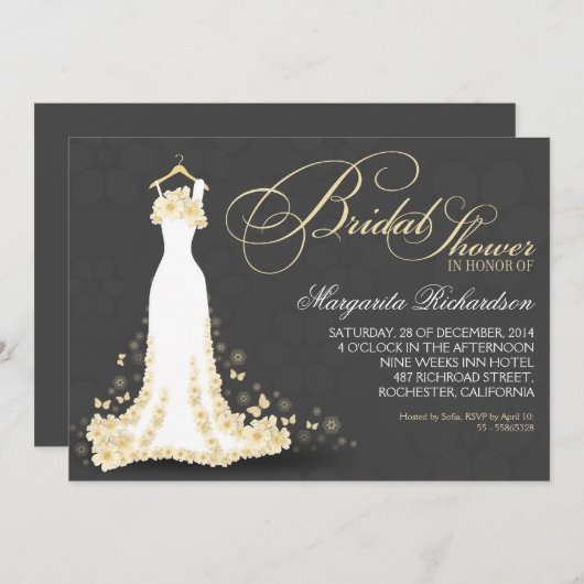 婚礼衣裳を持つブライダルシャワー招待状 招待状 (正面/裏面)