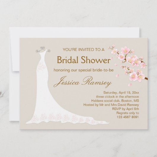 婚礼衣裳、桜のブライダルシャワー 招待状 (正面)