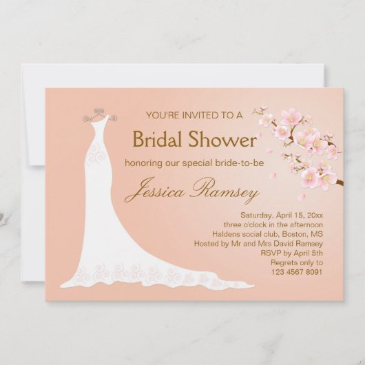 婚礼衣裳、桜のブライダルシャワー 招待状 (正面)