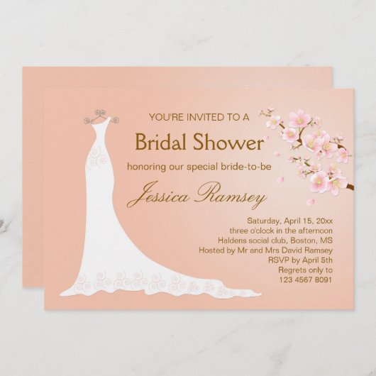 婚礼衣裳、桜のブライダルシャワー 招待状 (正面/裏面)