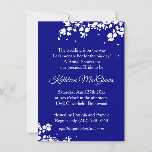 婚礼衣裳、濃紺、ブライダルシャワーの花 招待状 (裏面)