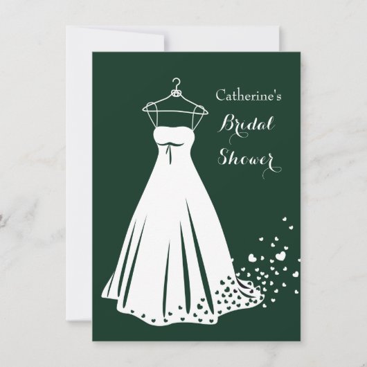 婚礼衣裳、緑のブライダルシャワーの招待のハート 招待状 (正面)