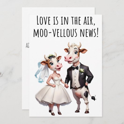 婚約おめでとうおもしろいカードCow Card 招待状 (正面/裏面)