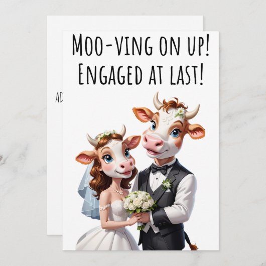 婚約おめでとうおもしろいカードCow Card 招待状 (正面/裏面)