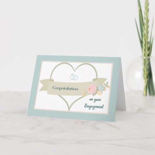 婚約おめでとうカードハートとリングや輪 カード (正面)