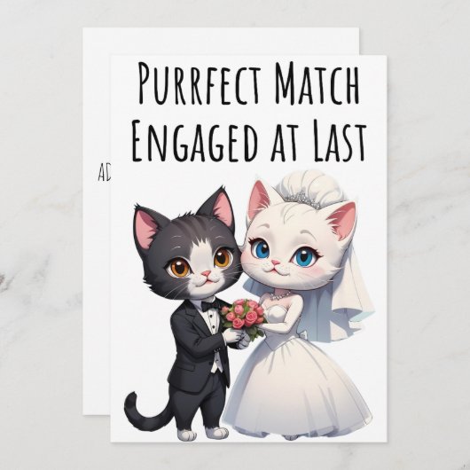 婚約おめでとうカード猫好きカード 招待状 (正面/裏面)