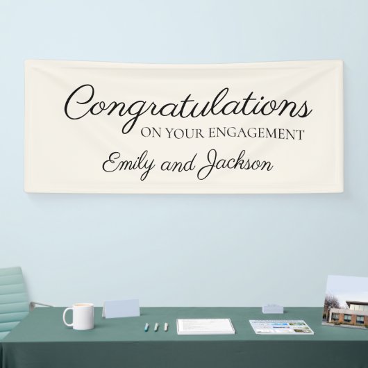 婚約おめでとうスクリプト名クリームホワイト 横断幕 (トレードショー)