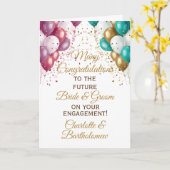 婚約おめでとうピンクブルー カード (黄色い花)