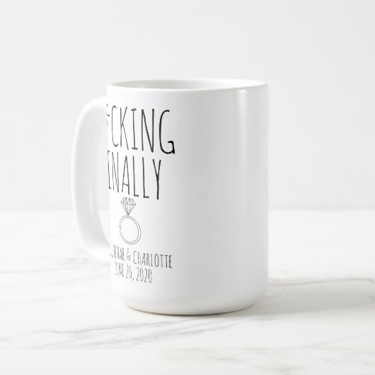 婚約おもしろいマグカップ、婚約ギフト、婚約 コーヒーマグカップ (正面左)