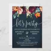 婚約お祝いワインフラワーズネイビー結婚ズ 招待状 (正面)