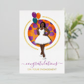 婚約したおめでとう!黒い女性（風船と花あり） 箔招待状 (立ち正面)