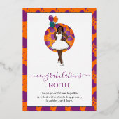 婚約したおめでとう!黒い女性（風船と花あり） 箔招待状 (裏面)