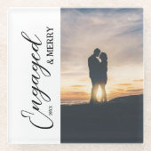 婚約したおよびメリーカップル写真 ガラスコースター (正面)