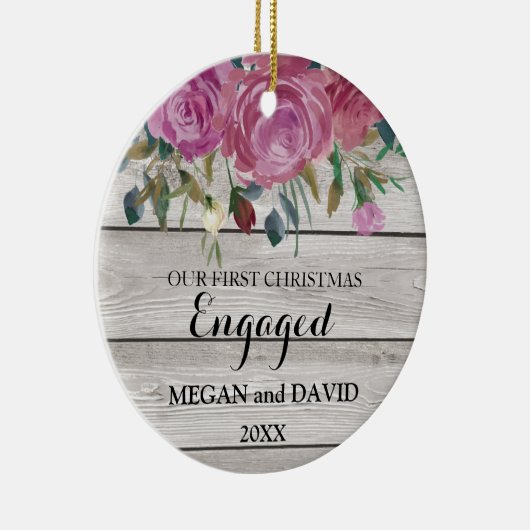 婚約したか結婚したな素朴でシックな初めてのクリスマス セラミックオーナメント (右)