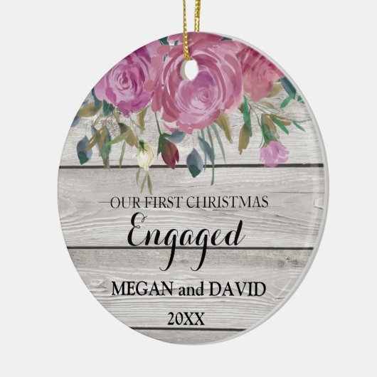 婚約したか結婚したな素朴でシックな初めてのクリスマス セラミックオーナメント (左)