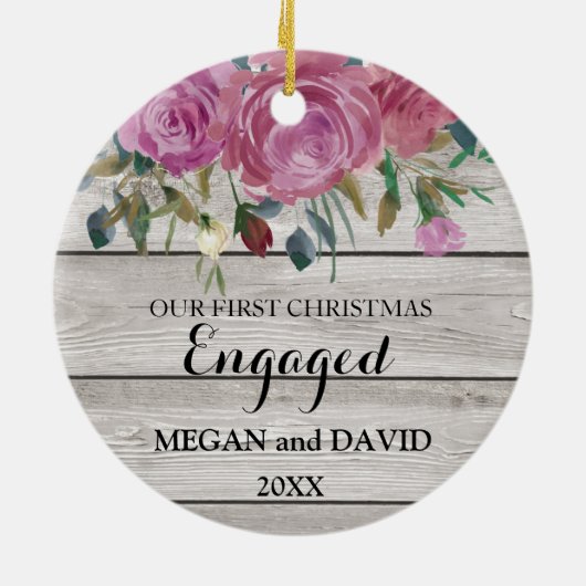 婚約したか結婚したな素朴でシックな初めてのクリスマス セラミックオーナメント (裏面)