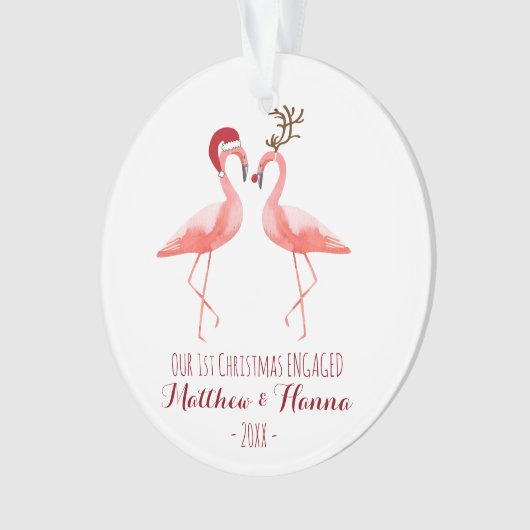 婚約したな初めてのクリスマスか結婚したでおもしろいなフラミンゴ オーナメント (正面)