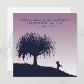 婚約したな容認のセーブ・ザ・デート案内: 紫色 セーブザデート (正面/裏面)