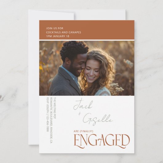 婚約したエレガント三色婚約写真パーティー 招待状 (正面)