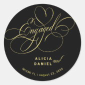 婚約したエレガント金ゴールド黒婚約パーティ ラウンドシール (正面)