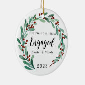 婚約したクリスマス飾パーソナライズされた飾 セラミックオーナメント (右)