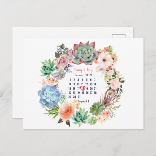 婚約したパーソナライズされた-結婚の日付18/31 シーズンポストカード (正面/裏面)