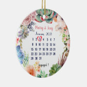 婚約したパーソナライズされた-結婚の日付3/3 セラミックオーナメント (右)