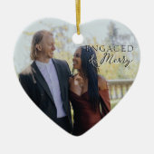 婚約した両面メリーハートカップル写真 セラミックオーナメント (正面)