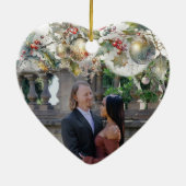 婚約した両面メリーハートカップル写真 セラミックオーナメント (裏面)