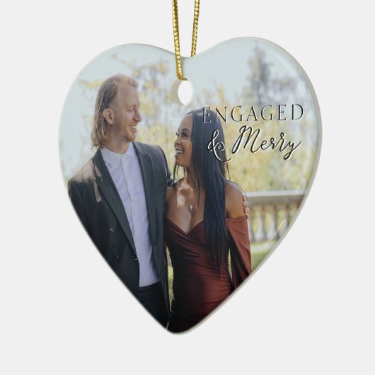 婚約した両面メリーハートカップル写真 セラミックオーナメント (左)