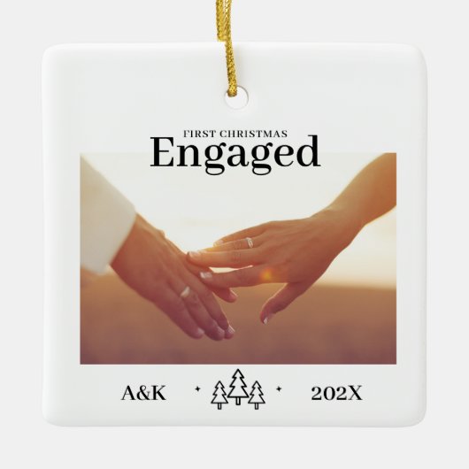 婚約した初めてのクリスマスカスタム写真 セラミックオーナメント (正面)