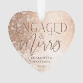 婚約した&メリー金ゴールド白い光の写真 オーナメント (正面)