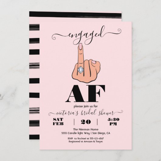 婚約したAFおもしろい婚約ブライダルシャワー 招待状 (正面/裏面)