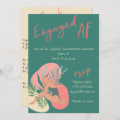 婚約したAFグリーン&ピンク夏バチェロレッテ 招待状 (正面/裏面)