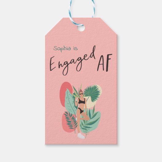 婚約したAFピンク&ブラックバチェロレッテブライダルシャワー ギフトタグ (正面)