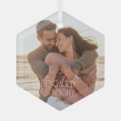 婚約したBright Minimalistのモダン写結婚真 ガラスオーナメント (正面)