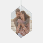 婚約したBright Minimalistのモダン写結婚真 ガラスオーナメント (正面左)