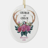 婚約のオーナメント|の枝角の花柄の第1クリスマス セラミックオーナメント (右)