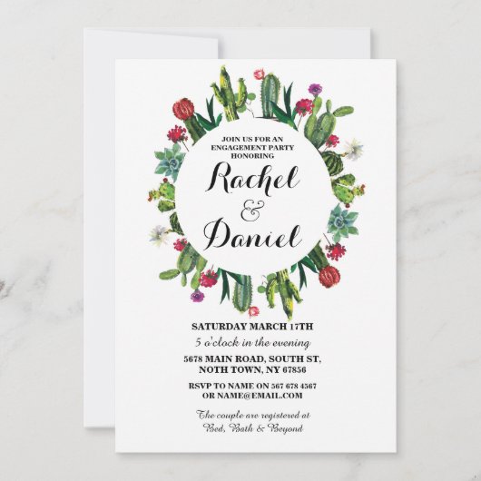 婚約のサボテンのフェスタのサボテンのカップルの招待 招待状 (正面)