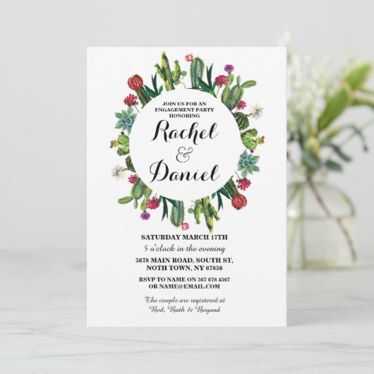 婚約のサボテンのフェスタのサボテンのカップルの招待 招待状 (スタンド正面)