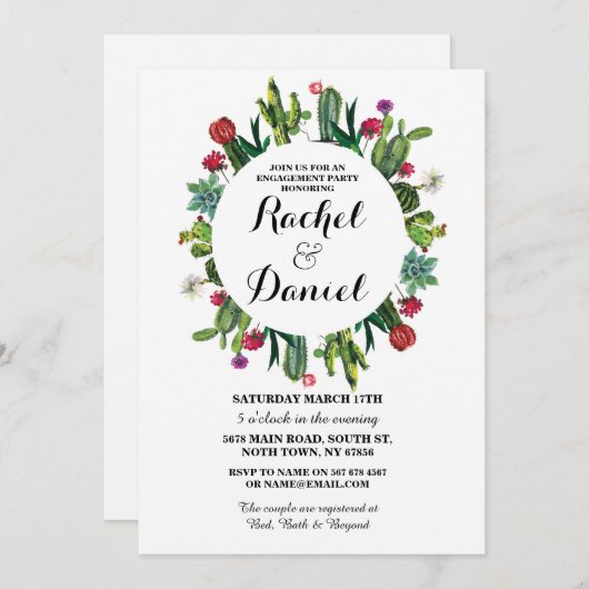 婚約のサボテンのフェスタのサボテンのカップルの招待 招待状 (正面/裏面)