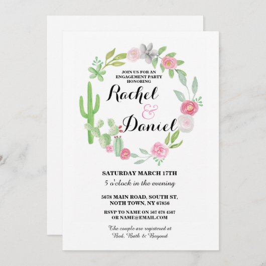 婚約のサボテンのフェスタのサボテンのカップルの招待 招待状 (正面/裏面)