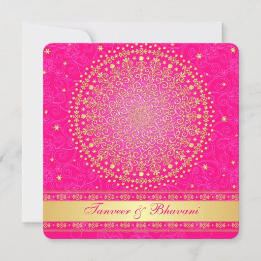 婚約の招待|の複雑なピンク、金ゴールドスクロール 招待状 (正面)