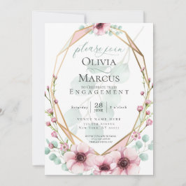 婚約の新鮮な春の花と葉 招待状