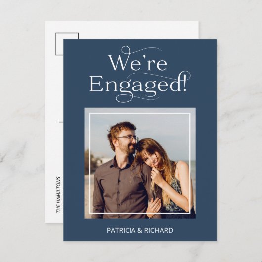 婚約の発表と写真の日付の保存 ポストカード (正面/裏面)