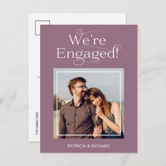 婚約の発表と日付の写真の保存 ポストカード (正面/裏面)