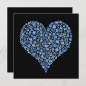 婚約の組のばら色のハート黒及び青 招待状 (正面/裏面)