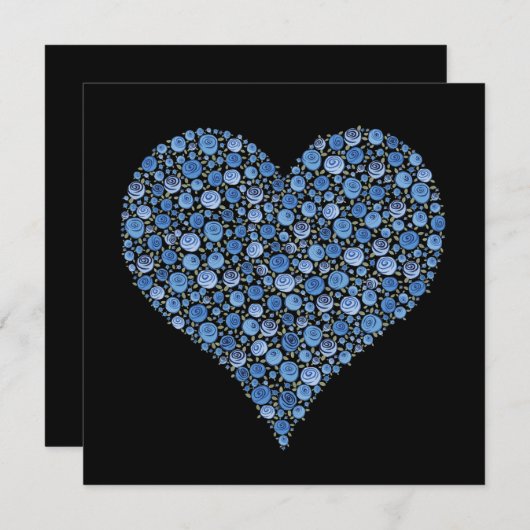 婚約の組のばら色のハート黒及び青 招待状 (正面/裏面)