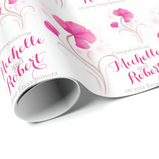 婚約の野生の花のピンクの赤い灰色の芸術の覆い ラッピングペーパー (ロールコーナー)